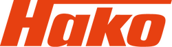 Wortmarke in der Farbe rot der Firma Hako in leicht kursiver Schrift.