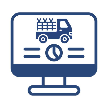 Bildschirm-Icon mit Fahrzeug und Preis als Symbol für gebrauchte Maschinen.