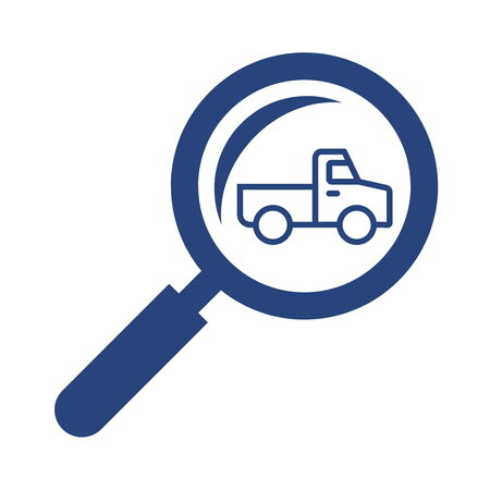 Lupen-Icon mit Fahrzeug als Symbol für Produktsuche.